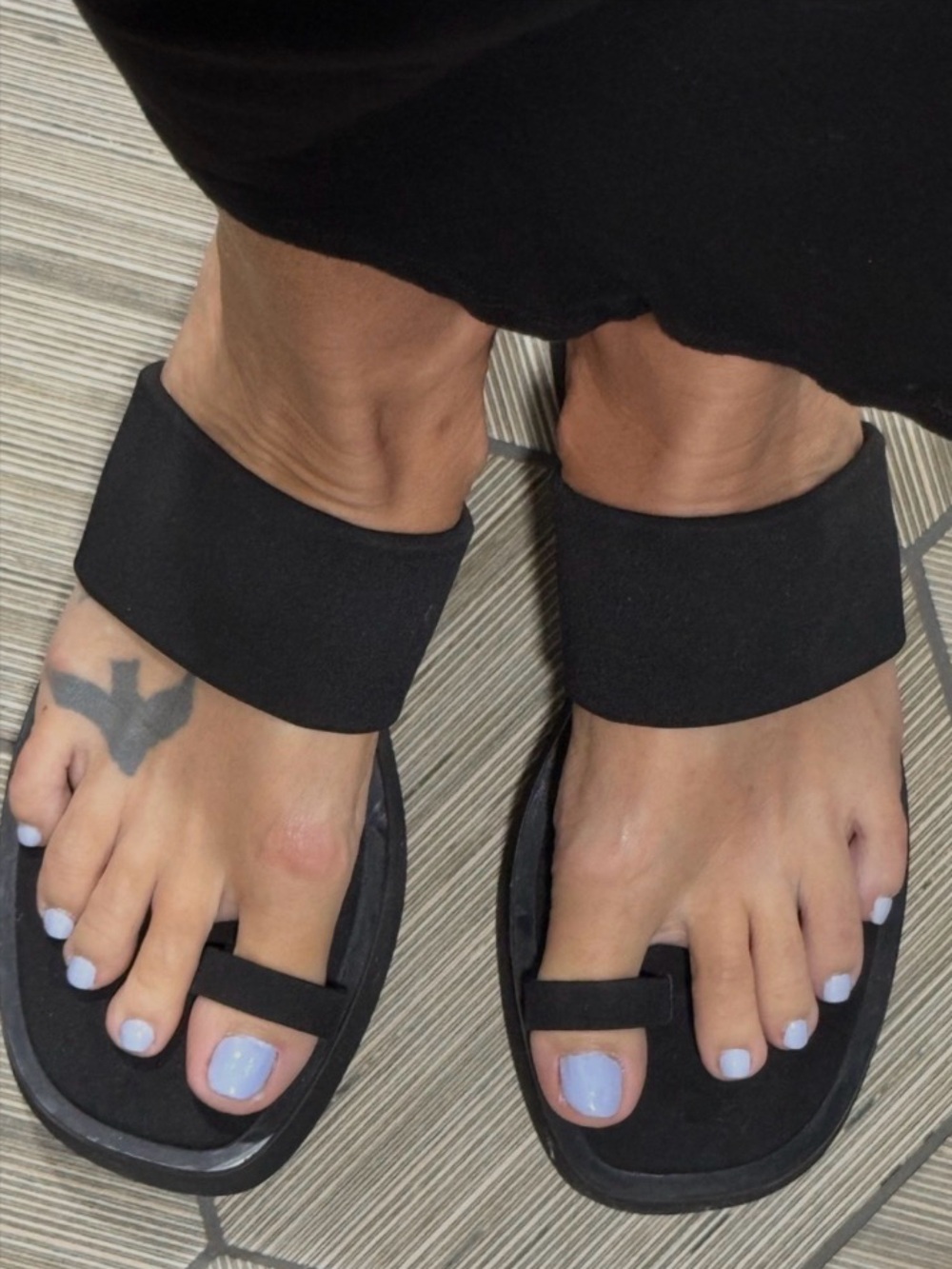 Zara Black Square Toe Platform Toe Loop Sandals